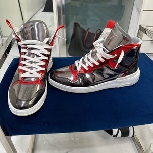 Givenchy Metallic Silver Red Hightop Wing Sneakers